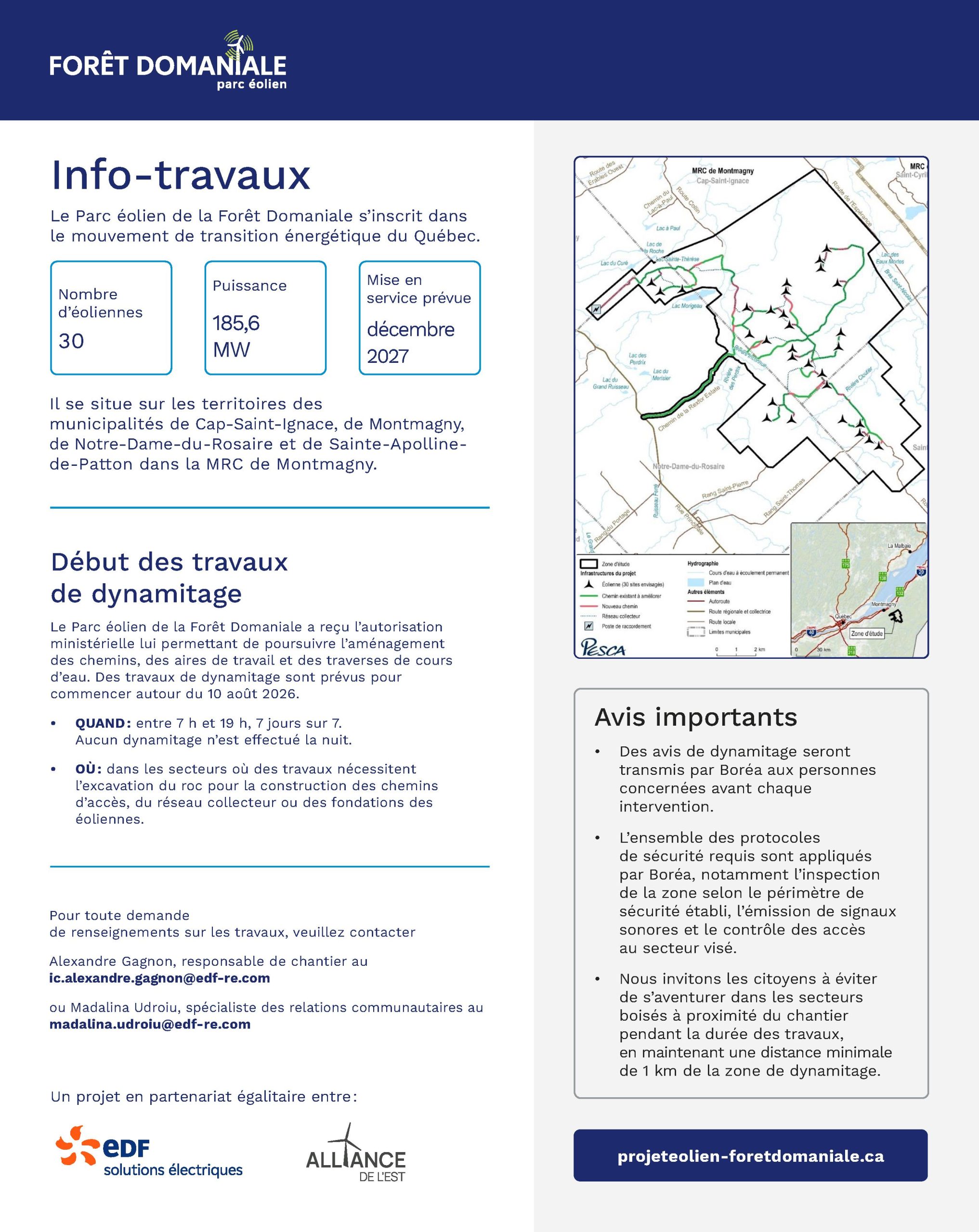 Info-travaux pour le parc éolien Forêt dominale
