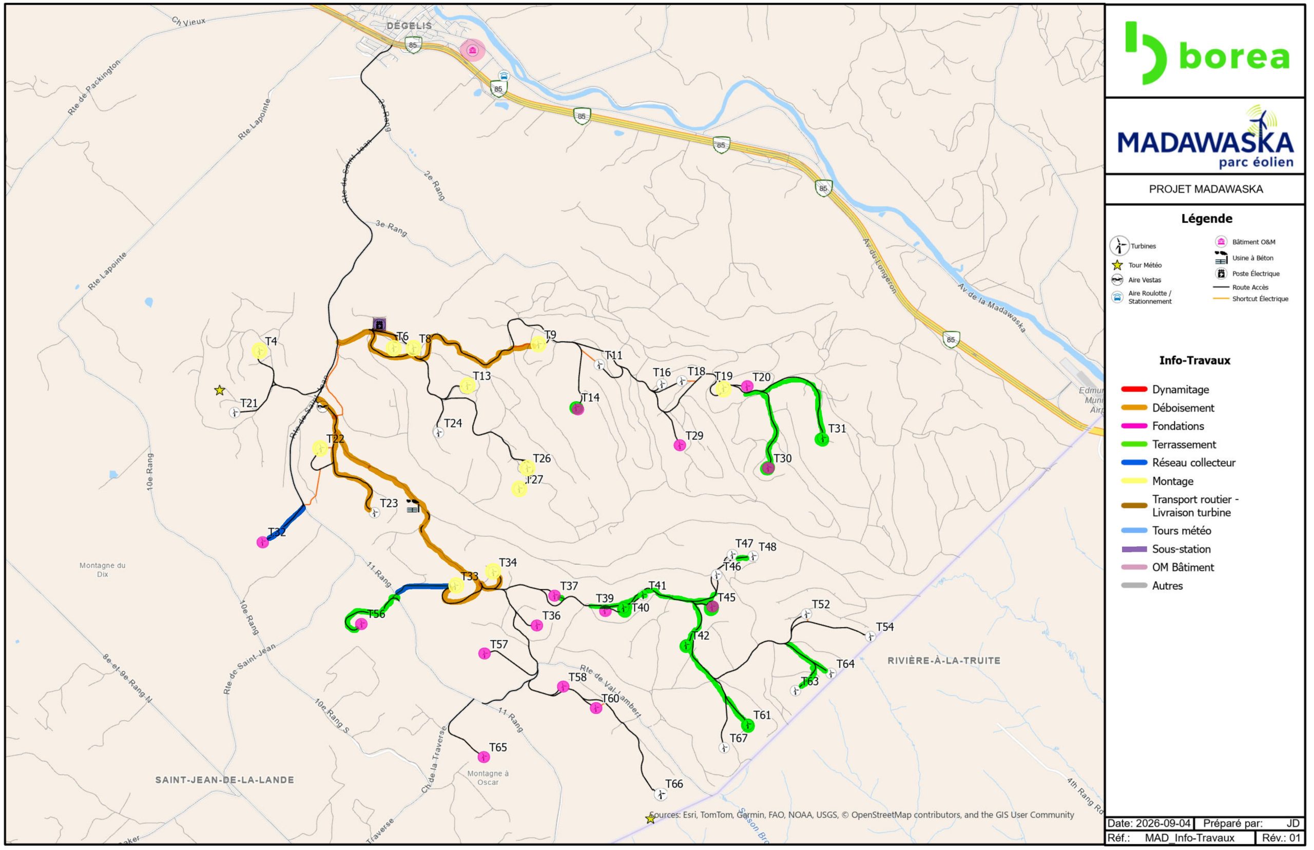 Carte travaux parc éolien Madawaska