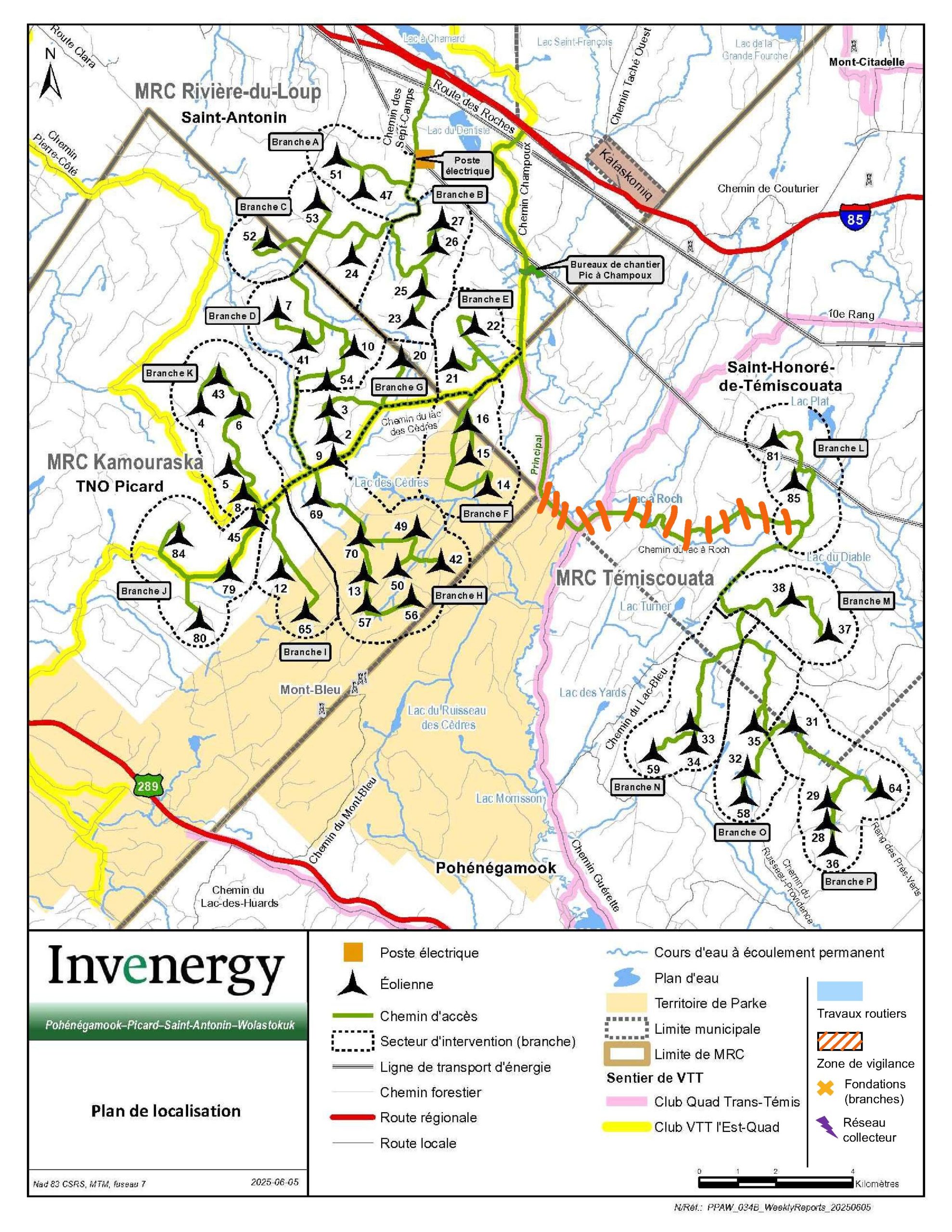 Carte des travaux du Parc éolien PPAW1